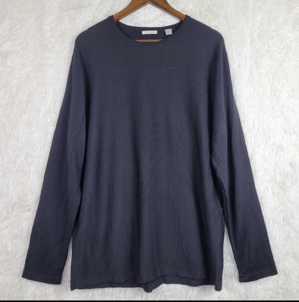 Halogen Mens XL Black Merino Wool Blend Crewneck Sweater Quiet Luxury‎